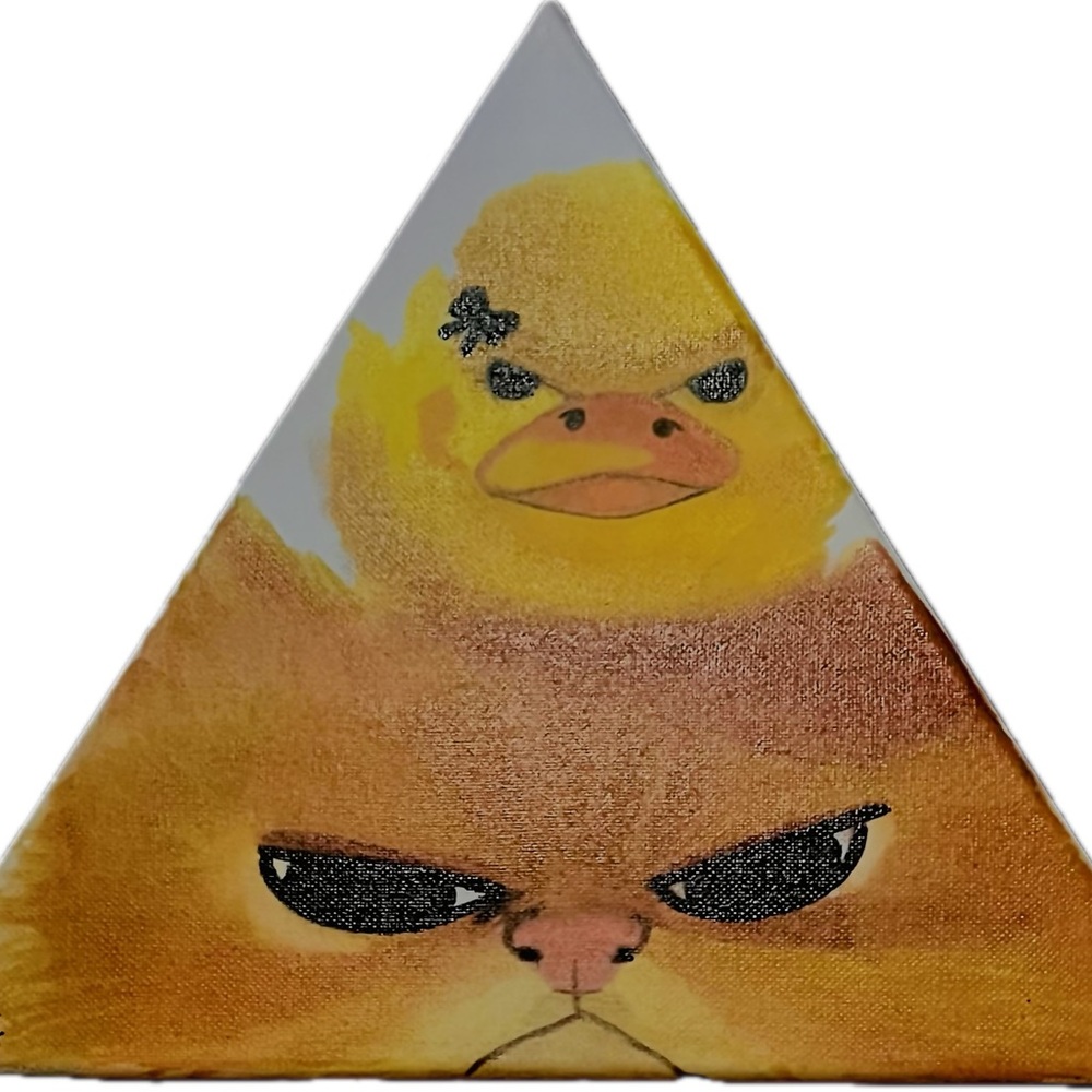 Playful Cat and Duck Triangular Art Print